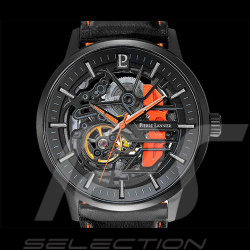 Automatic Watch Pierre Lannier Paddock Made in France Leather bracelet Black / Orange Racing 341A455