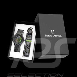 Coffret Montre automatique Pierre Lannier Paddock Fabriqué en France Bracelet Cuir Métal Noir / Vert 385C479