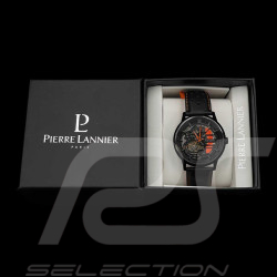 Automatic Watch Pierre Lannier Paddock Made in France Leather bracelet Black / Orange Racing 341A455