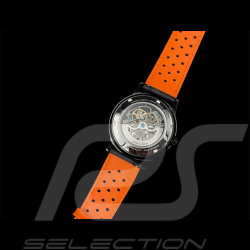 Automatic Watch Pierre Lannier Paddock Made in France Leather bracelet Black / Orange Racing 341A455