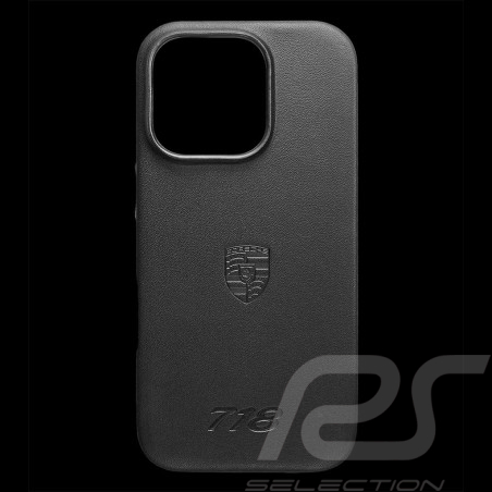 Coque Porsche 718 iPhone 16 Pro en Cuir Noir WAP0300060S718