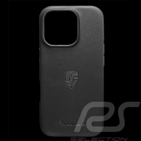 Coque Porsche Panamera iPhone 16 Pro en Cuir Noir WAP0300090SPAN