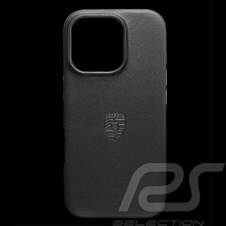 Coque Porsche Ecusson iPhone 16 Pro en Cuir Noir WAP0300070SWPP