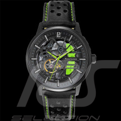 Coffret Montre automatique Pierre Lannier Paddock Fabriqué en France Bracelet Cuir Métal Noir / Vert 385C479