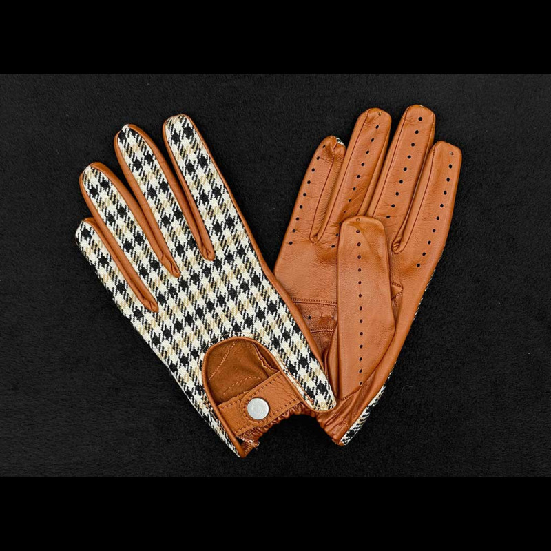 Porsche Leather Driving Gloves Racing Driving Gloves Pepita Brown