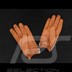 Gants de Conduite Racing en Cuir Pepita Pied de Poule Marron