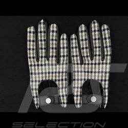 Gants de Conduite Racing en Cuir Pepita Pied de Poule Noir