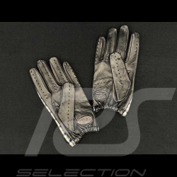 Gants de Conduite Racing en Cuir Pepita Pied de Poule Noir