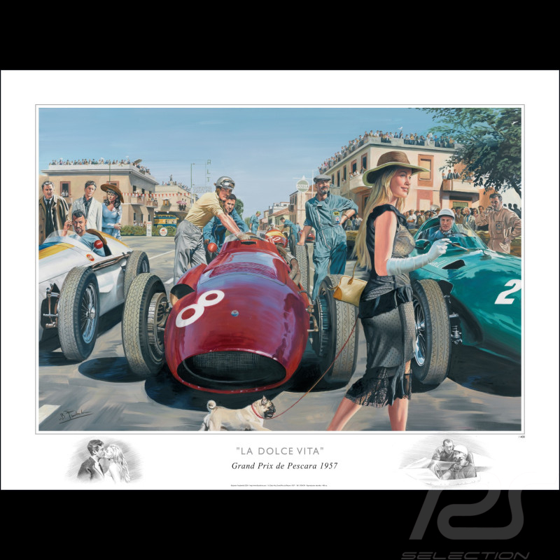 "La Dolce Vita, GP Pescara 1957" Original Zeichnung von Benjamin Freudenthal