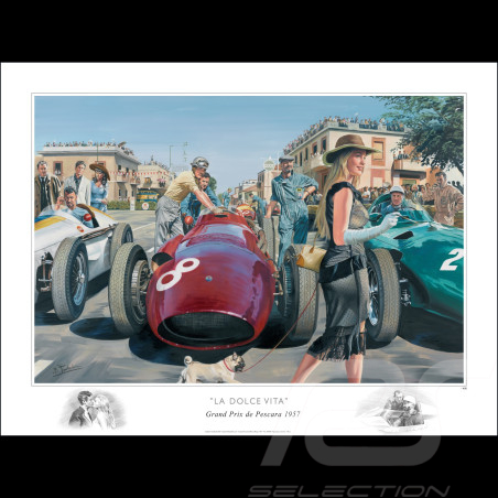 "La Dolce Vita, GP Pescara 1957" original drawing by Benjamin Freudenthal