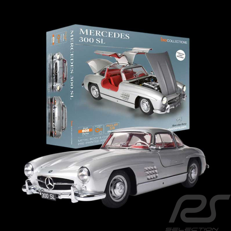 Kit Mercedes 300 SL Type W198 Portes Papillon 1955 Gris argent 1/8 à monter Ixo Models 520010112