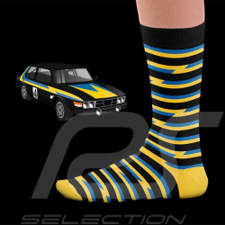 Chaussettes Inspiration Saab 99 Swedish Rally 1979 Noir / Jaune / Bleu - mixte - Pointure 41/46