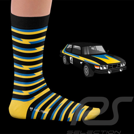 Chaussettes Inspiration Saab 99 Swedish Rally 1979 Noir / Jaune / Bleu - mixte - Pointure 41/46