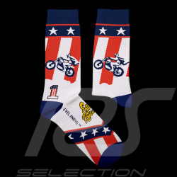 Chaussettes Inspiration Evel Knievel Moto Jump Bleu / Blanc / Rouge - mixte - Pointure 41/46