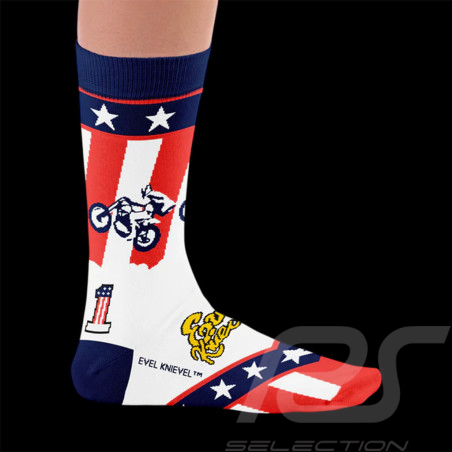 Inspiration Evel Knievel Moto Jump socks Blue / White / Red - unisex - Size 41/46