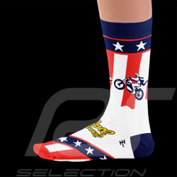 Inspiration Evel Knievel Moto Jump Socken Blau / Weiß / Rot - Unisex - Größe 41/46