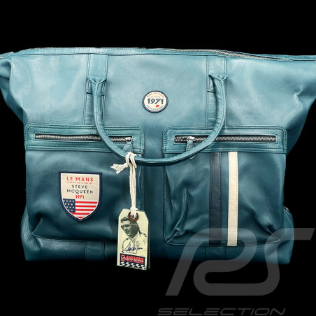 Très Grand Sac Cuir Steve McQueen 24H Du Mans Dean Bleu Pétrole 27278-9098