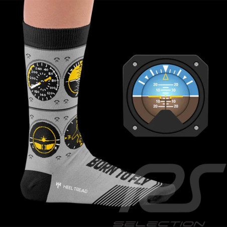 Chaussettes Inspiration Aviation Cockpits Instruments Gris / Noir - mixte - Pointure 41/46