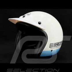 Casque Carroll Shelby Contessa Blanc avec bandes bleues dégradées