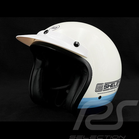 Casque Carroll Shelby Contessa Blanc avec bandes bleues dégradées