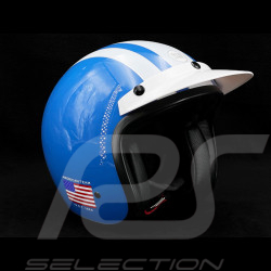 Casque inspiration Steve McQueen ISDT 64 Replica Bleu avec bandes blanches