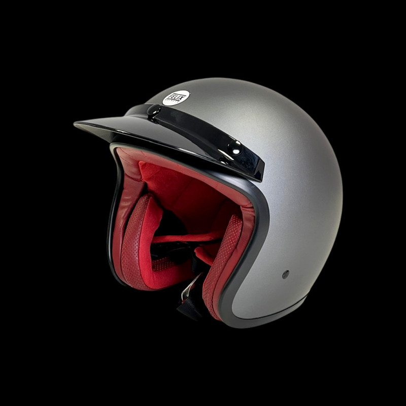 Grey Racing Helmet Vintage Helmet Racer Metallic Grey with Red Leather