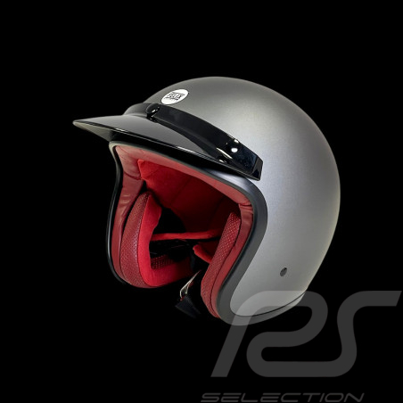 Casque Vintage Racer Gris métallique avec cuir Rouge