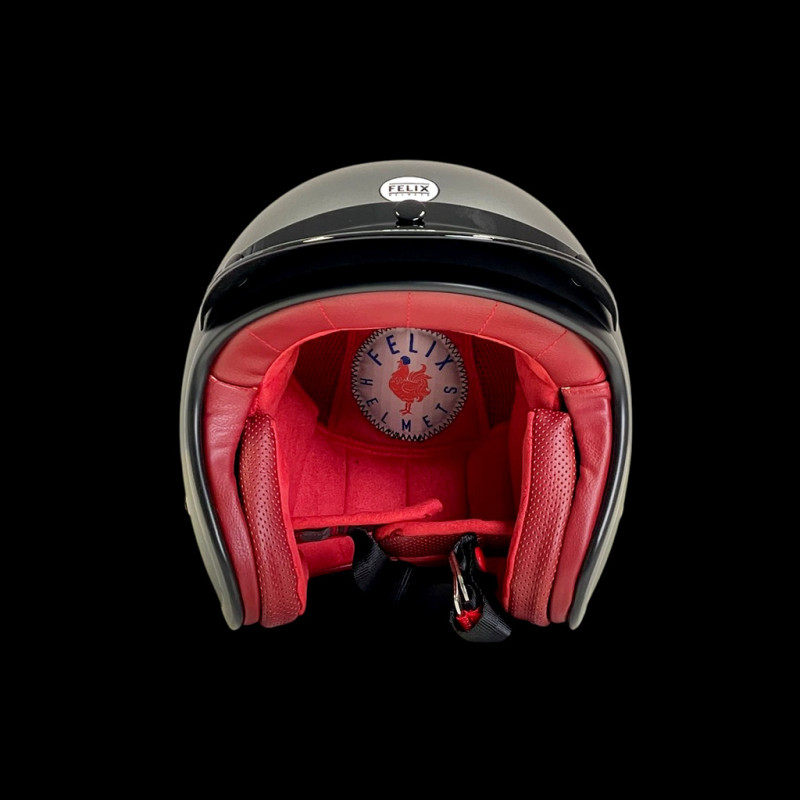 Grey Racing Helmet Vintage Helmet Racer Metallic Grey with Red Leather