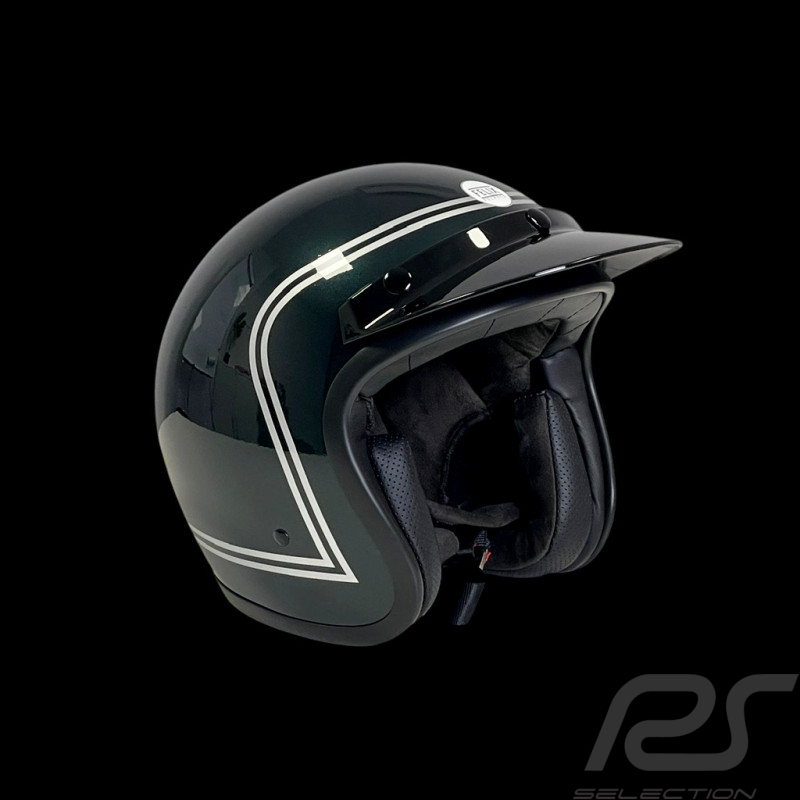 Steve McQueen-inspirierter Highland Vintage-Helm in Grün mit weißen Streifen