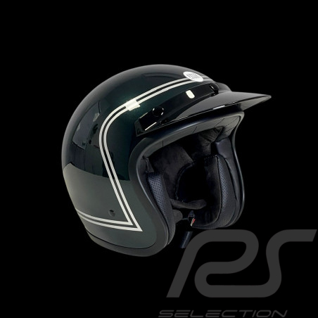 Casque inspiration Steve McQueen Highland Vintage Vert avec Bandes Blanche