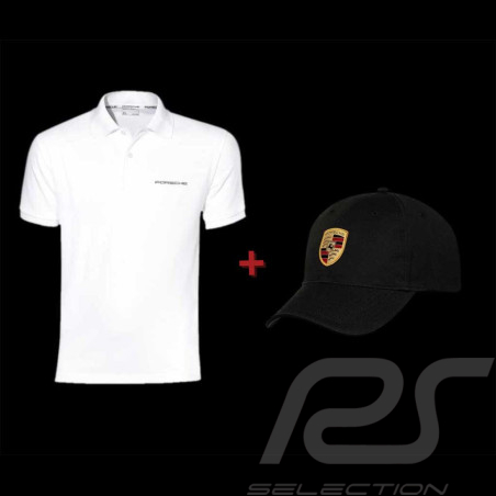 Duo Polo Porsche Classic Blanc + Casquette Porsche Ecusson Noir