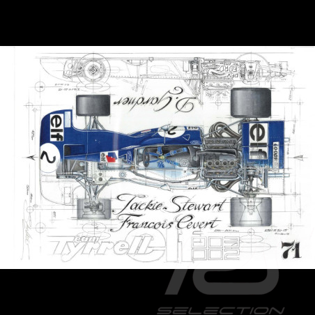 Tyrrell 002 n° 2 Vainqueur GP Watkins Glen 1971 dessin original de Sébastien Sauvadet