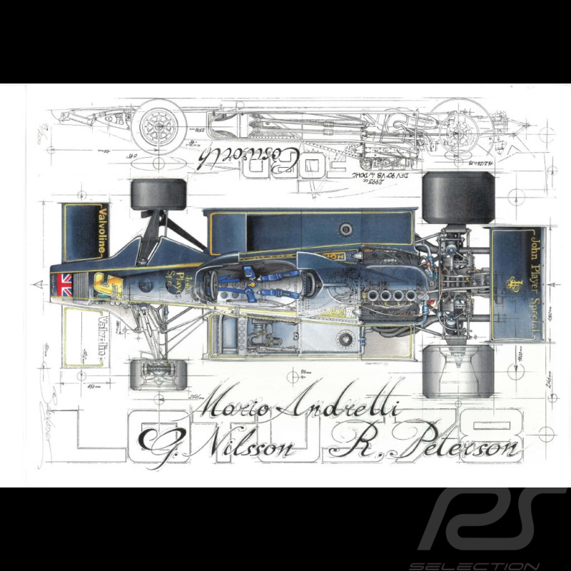 Lotus 77 n° 5 Sieger GP Frankreich 1977 Original Zeichnung von Sébastien Sauvadet