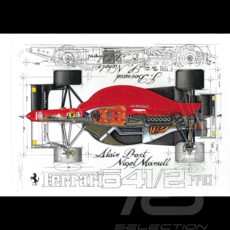 Ferrari F190 641/2 n° 1 Vainqueur GP France 1990 dessin original de Sébastien Sauvadet