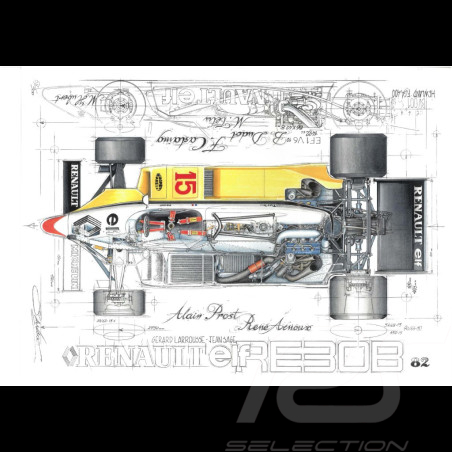 Renault RE30B n° 15 Vainqueur GP Brésil 1982 dessin original de Sébastien Sauvadet