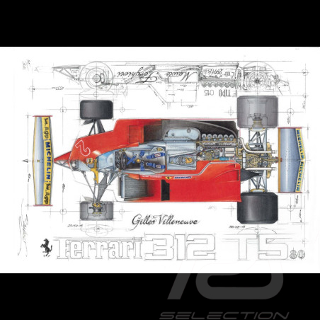 Ferrari 312 T5 n° 2 Gilles Villeneuve 1980 dessin original de Sébastien Sauvadet