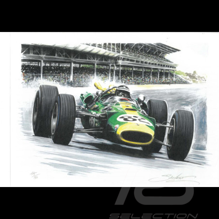 Jim Clark Lotus 38 n° 82 Vainqueur 500 Miles Indianapolis 1965 dessin original de Sébastien Sauvadet