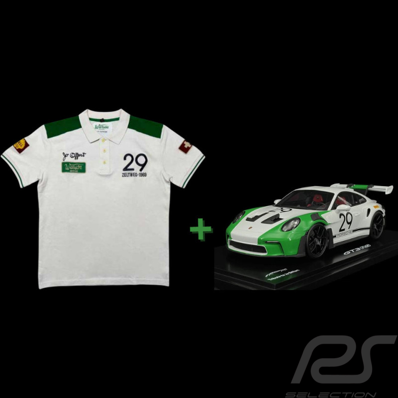 Duo Jo Siffert Poloshirt Warson + Porsche 911 GT3 RS Type 992 2024 Tribute to Jo Siffert White / Green 1/18 Spark WAP0215100SGT3