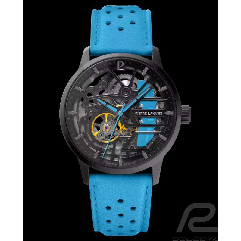 Paddock Automatic Watch Blue Racing Leather bracelet Made in France Pierre Lannier 145G866 - women