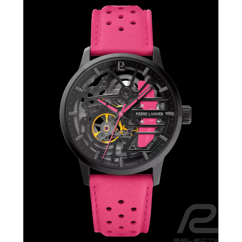 Paddock Automatic Watch Pink Racing Leather bracelet Made in France Pierre Lannier 145G895 - women