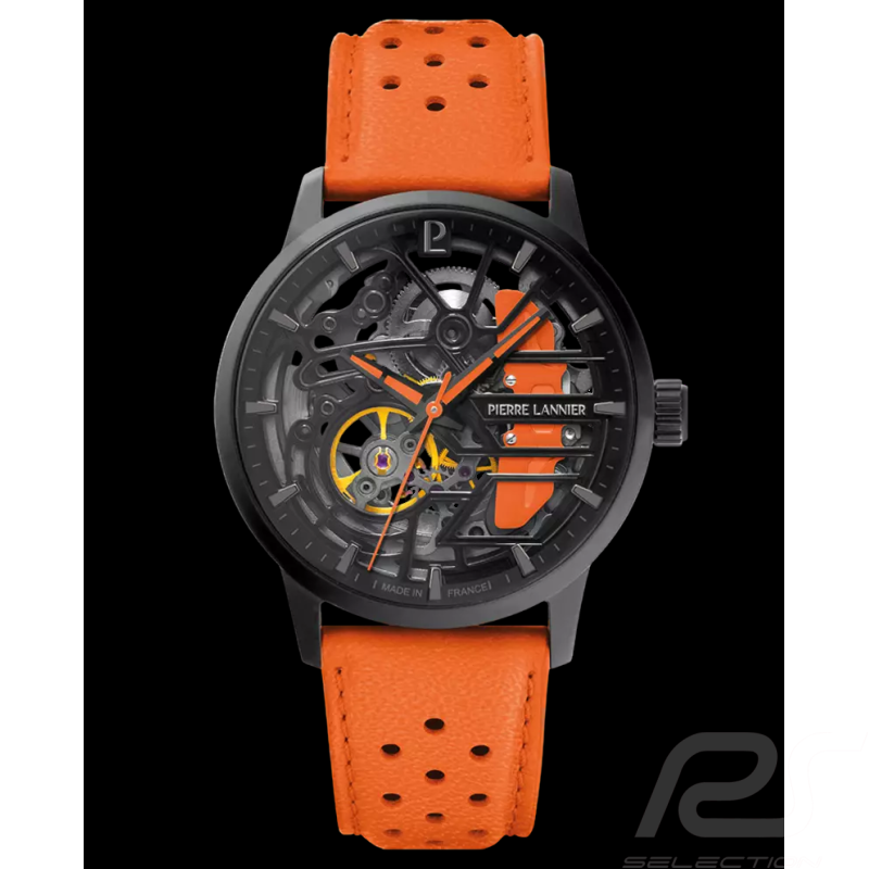 Paddock Automatikuhr Racing Orange Lederarmband Hergestellt in Frankreich Pierre Lannier 145G899 - damen