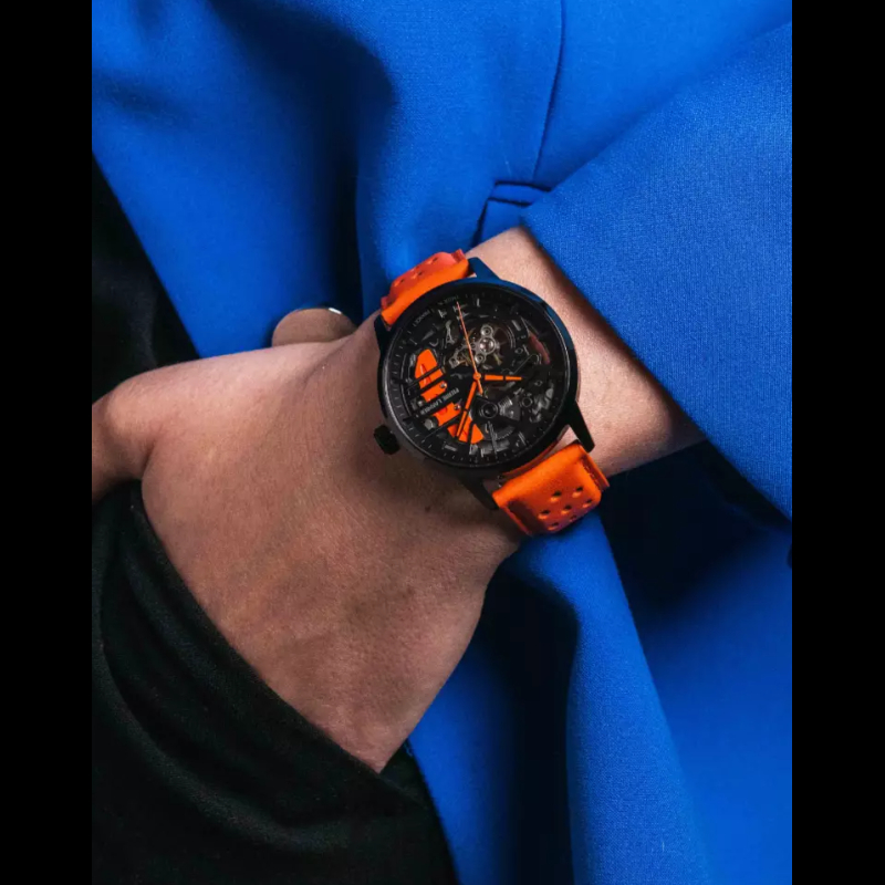 Paddock Automatic Watch Orange Racing Leather bracelet Made in France ...