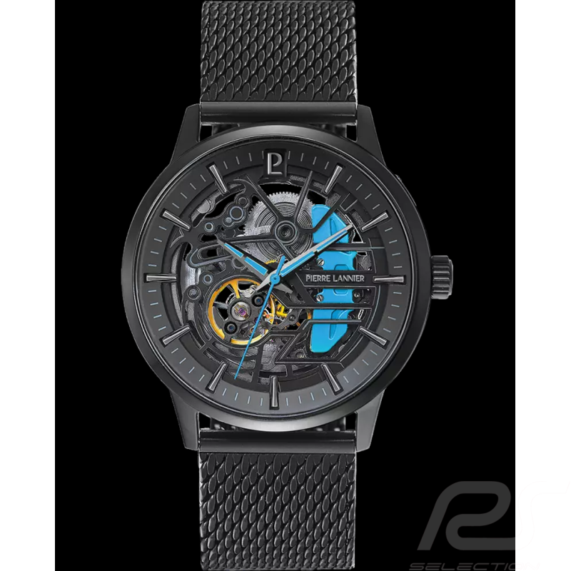 Paddock Automatikuhr Schwarz / Gelb Metallarmband Hergestellt in Frankreich Pierre Lannier 345A469