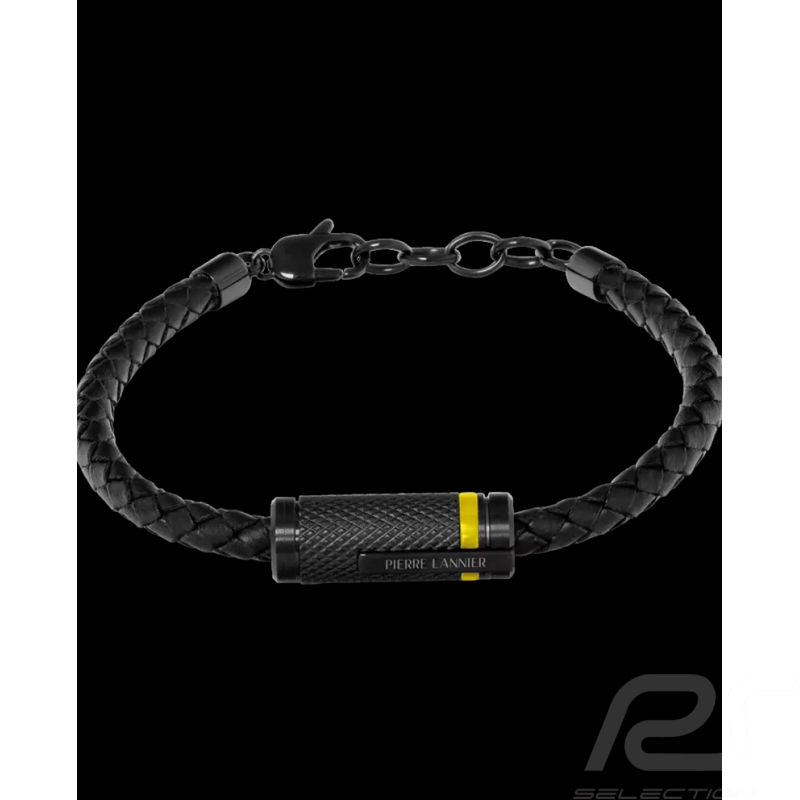 Bracelet Paddock Noir / Jaune Cuir Tressé Fabriqué en France Pierre Lannier BJ40A1541