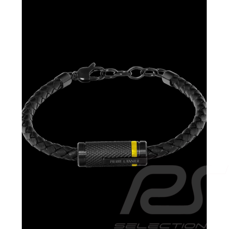 Bracelet Paddock Noir / Jaune Cuir Tressé Fabriqué en France Pierre Lannier BJ40A1541