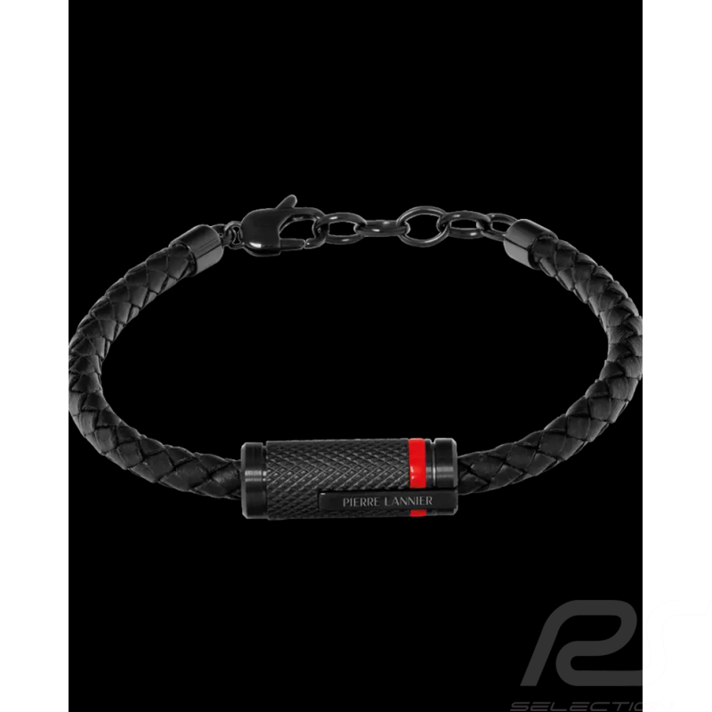 Paddock Armband Black / Rot Geflochtenes Leder Hergestellt in Frankreich Pierre Lannier BJ40A1551