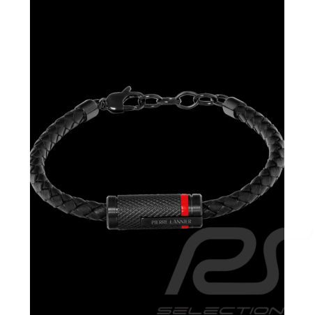 Paddock Armband Black / Rot Geflochtenes Leder Hergestellt in Frankreich Pierre Lannier BJ40A1551