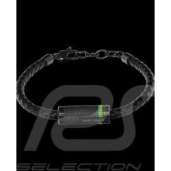 Paddock Bracelet Black / Green Plaited Leather Made in France Pierre Lannier BJ40A1571