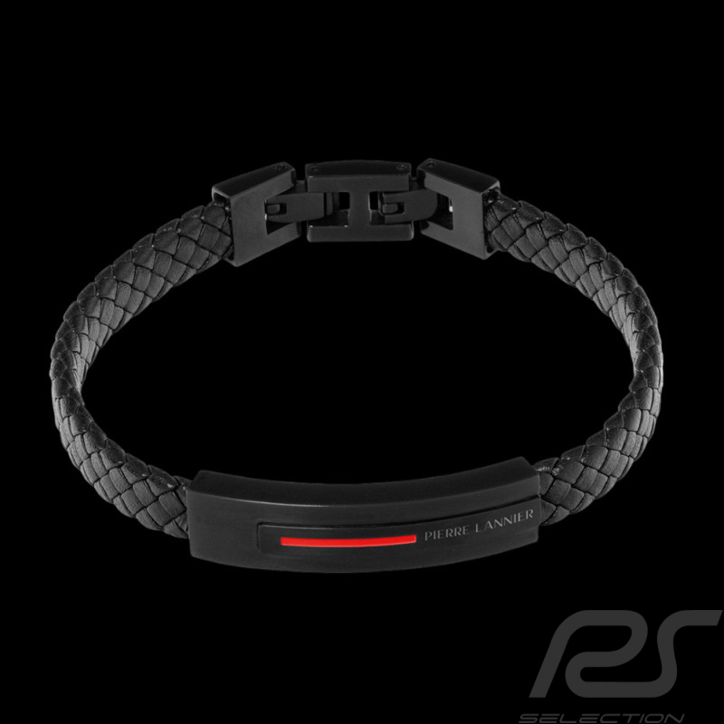 Paddock Bracelet Black / Red Steel and Plaited Leather Pierre Lannier BJ40A5501