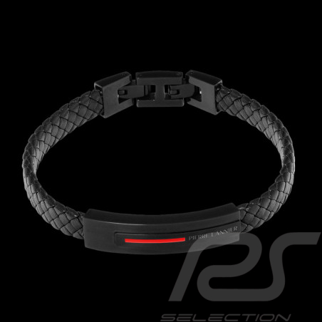 Paddock Bracelet Black / Red Steel and Plaited Leather Pierre Lannier BJ40A5501
